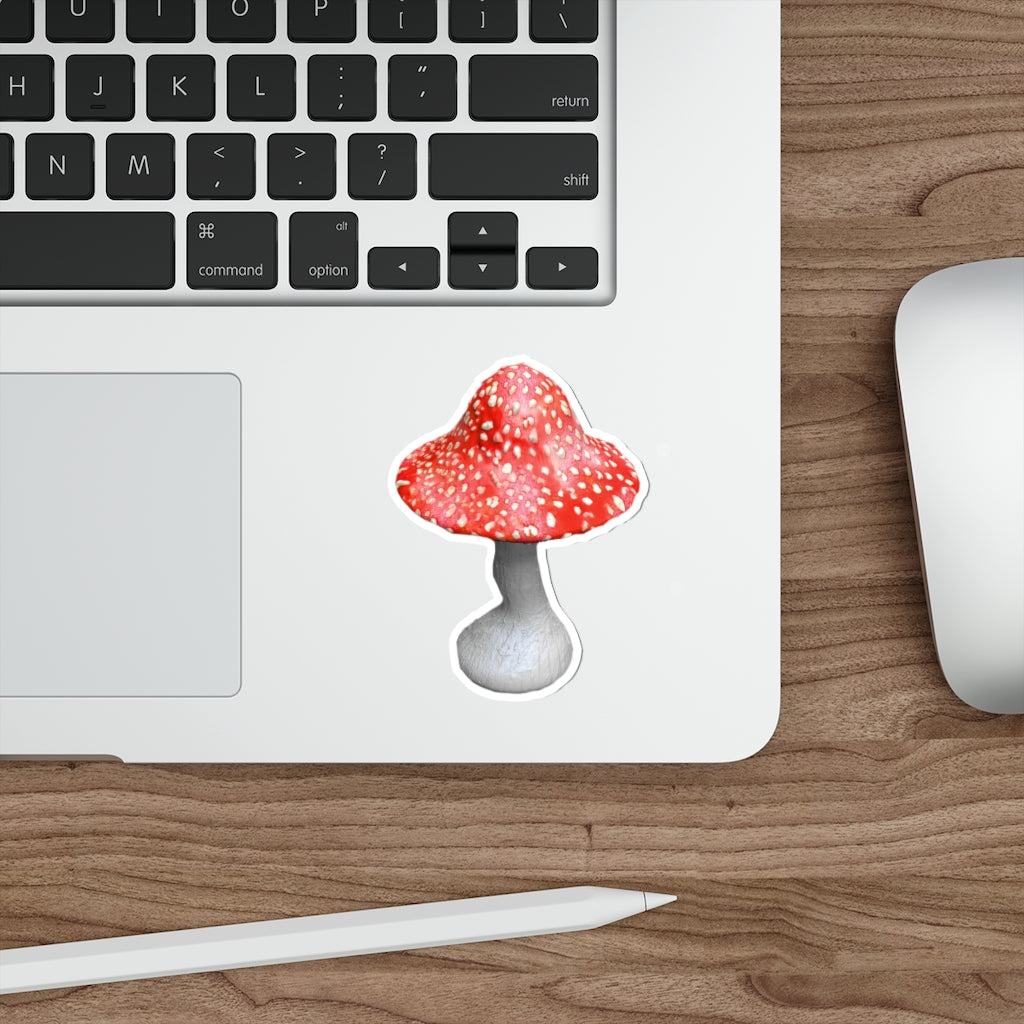 A collection of colorful mushroom die-cut stickers on a white background, showcasing various custom designs and shapes.