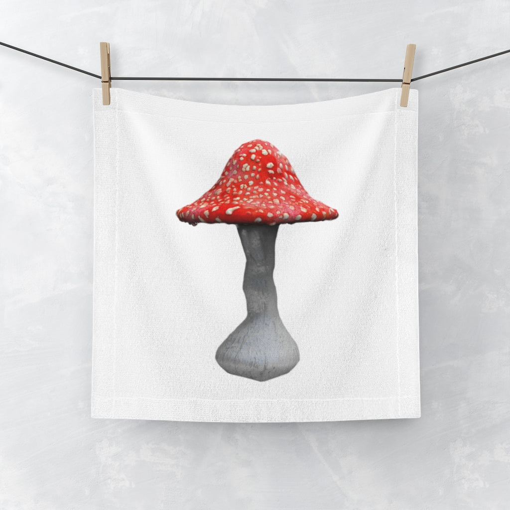 Mushroom Face Towel featuring a customizable polyester front and soft cotton back, ideal for personal use or as a gift.