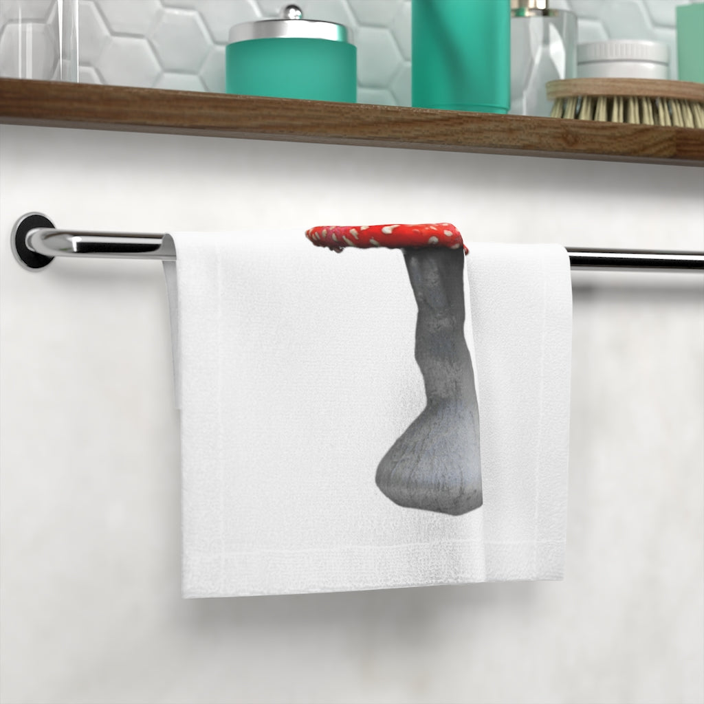 Mushroom Face Towel featuring a customizable polyester front and soft cotton back, ideal for personal use or as a gift.