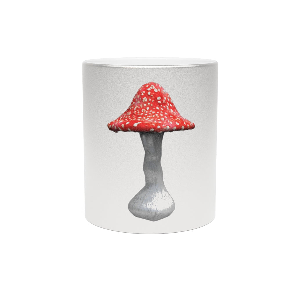 A stylish Mushroom Metallic Mug in silver and gold finishes, showcasing its customizable design and elegant C-handle.