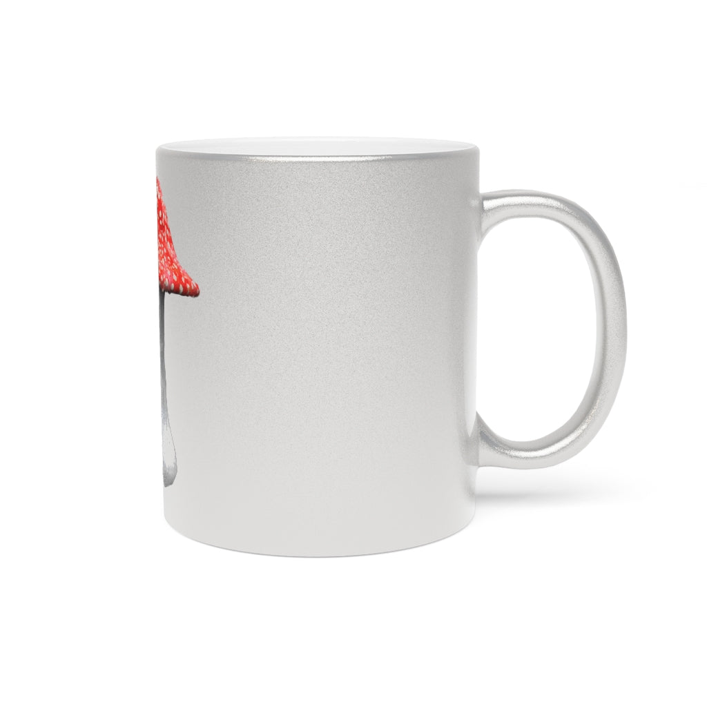 A stylish Mushroom Metallic Mug in silver and gold finishes, showcasing its customizable design and elegant C-handle.