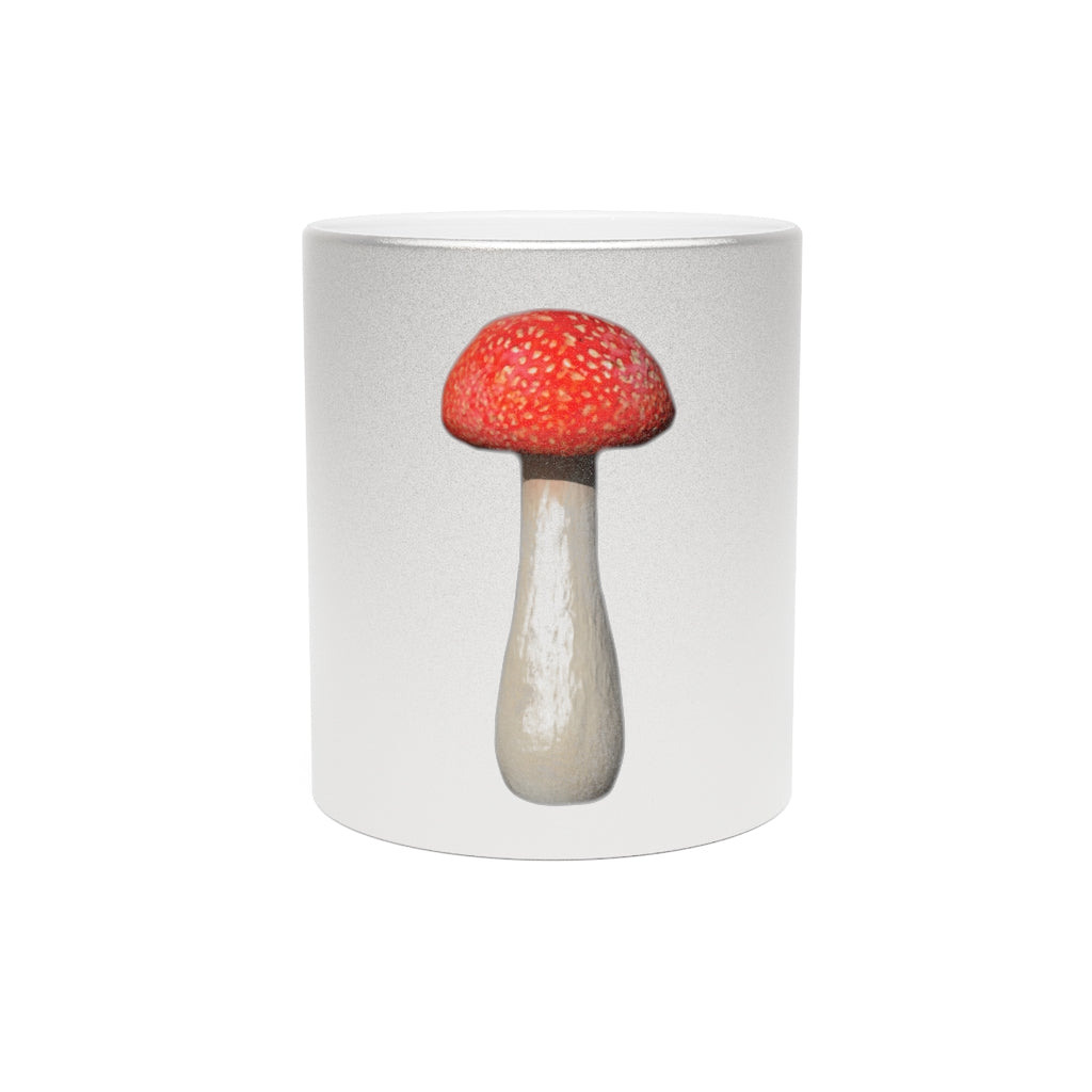 A stylish Mushroom Metallic Mug in Gold and Silver finishes, showcasing personalized designs and a comfortable C-handle.