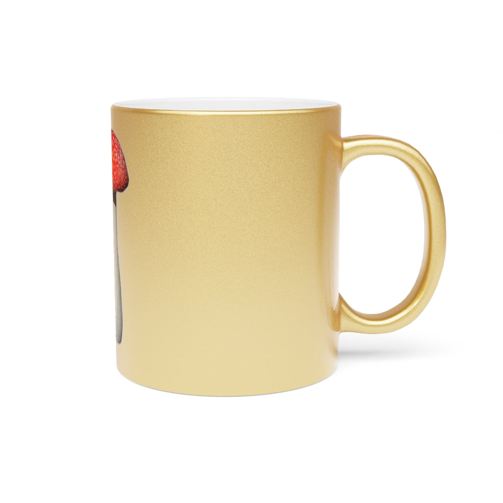 A stylish Mushroom Metallic Mug in Gold and Silver finishes, showcasing personalized designs and a comfortable C-handle.