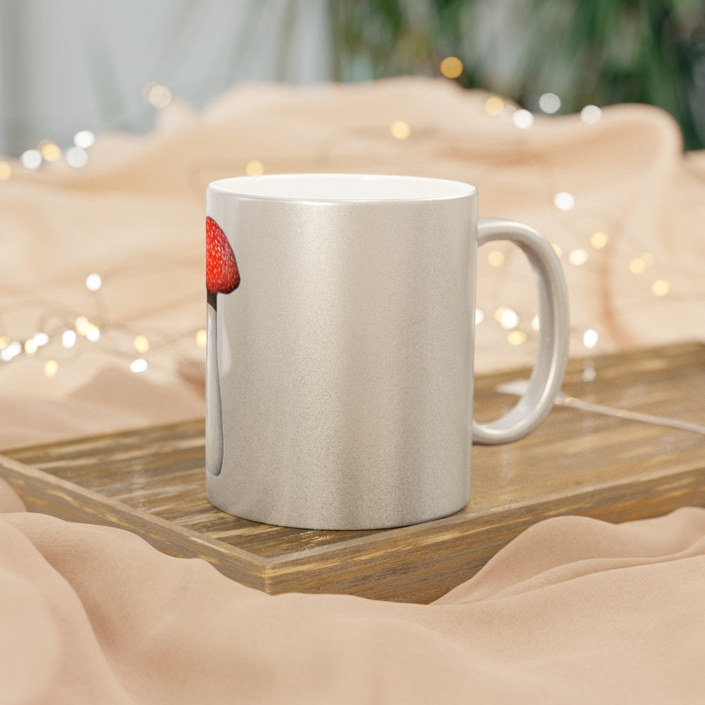 A stylish Mushroom Metallic Mug in Gold and Silver finishes, showcasing personalized designs and a comfortable C-handle.