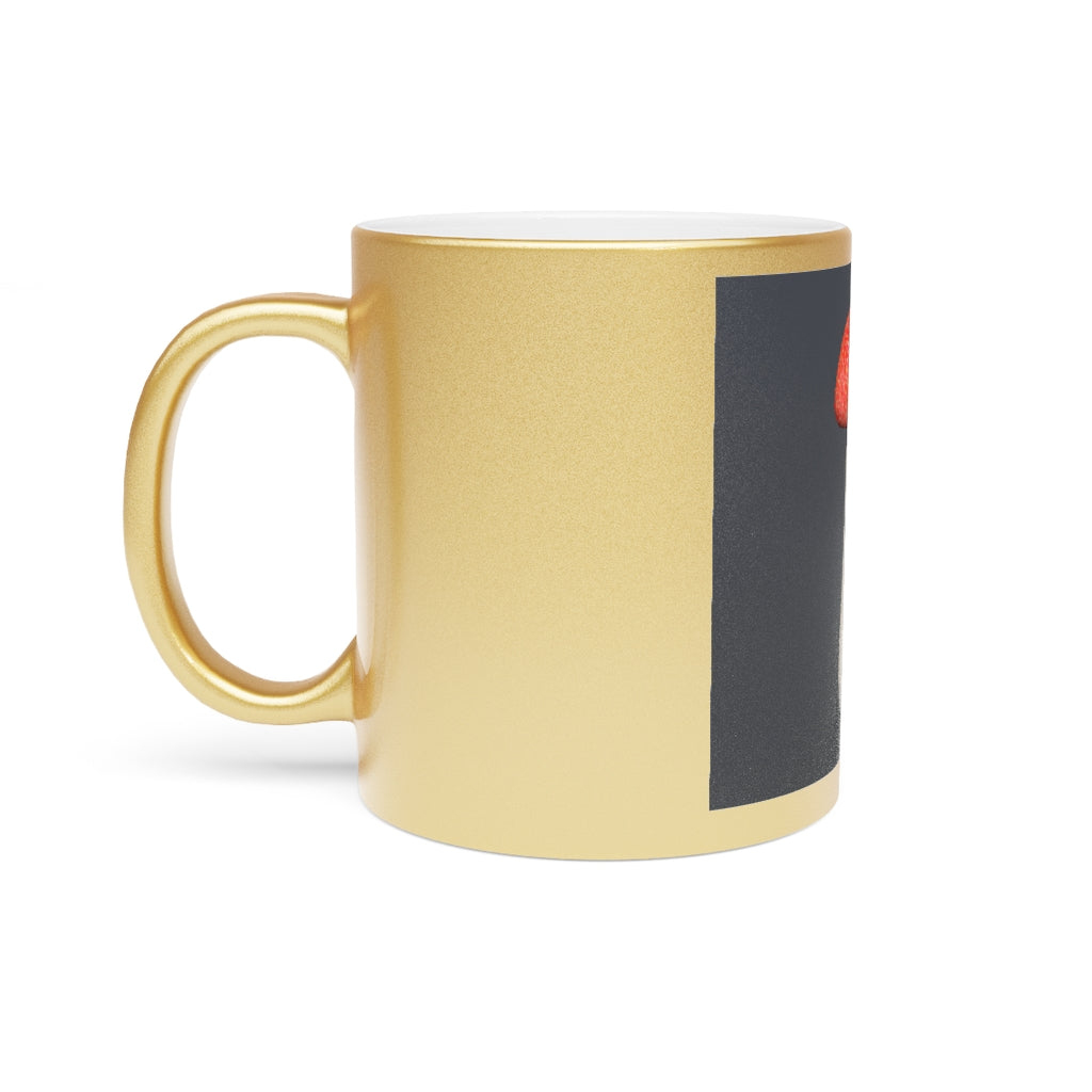 A stylish Mushroom Metallic Mug in Gold and Silver finishes, showcasing personalized designs on both sides.