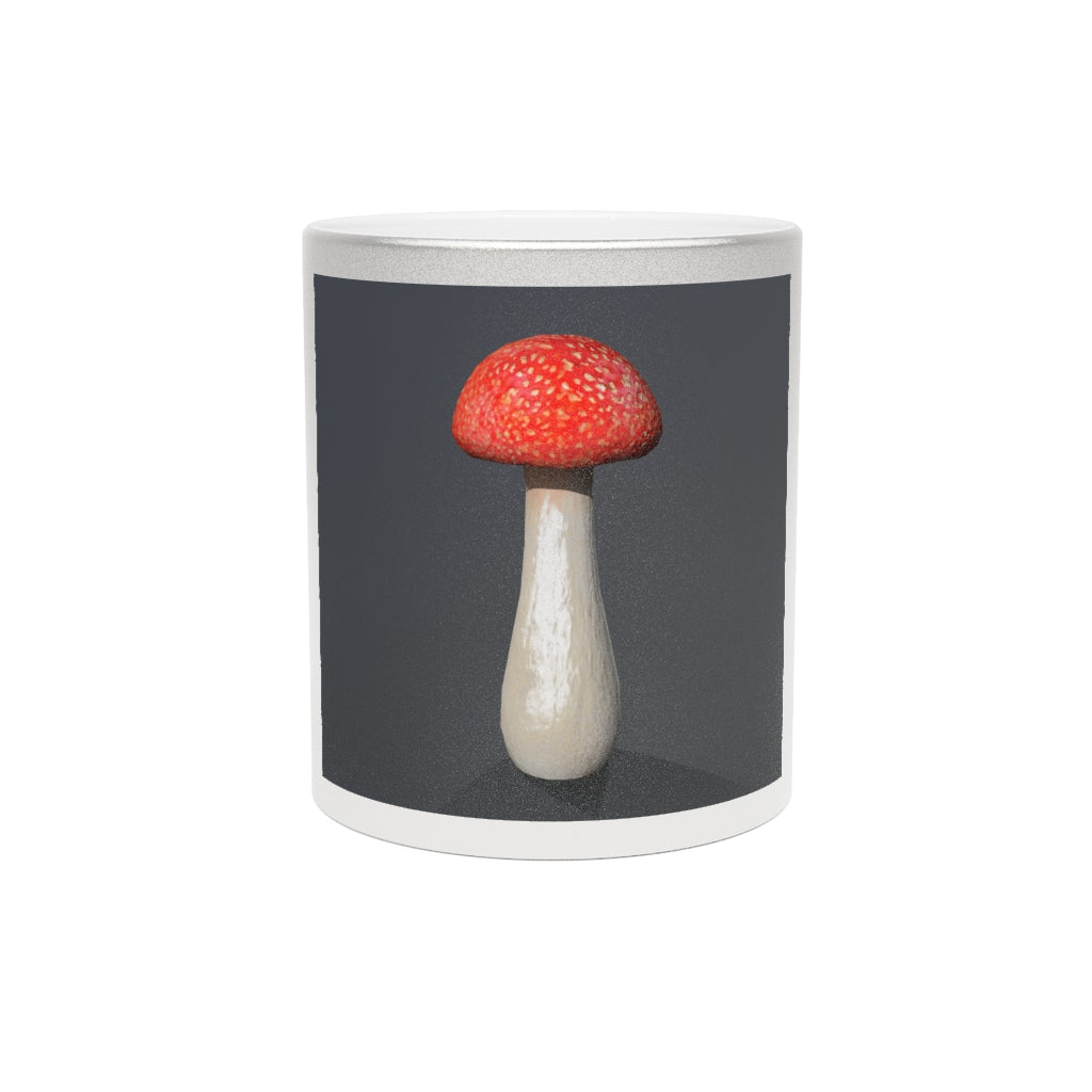 A stylish Mushroom Metallic Mug in Gold and Silver finishes, showcasing personalized designs on both sides.