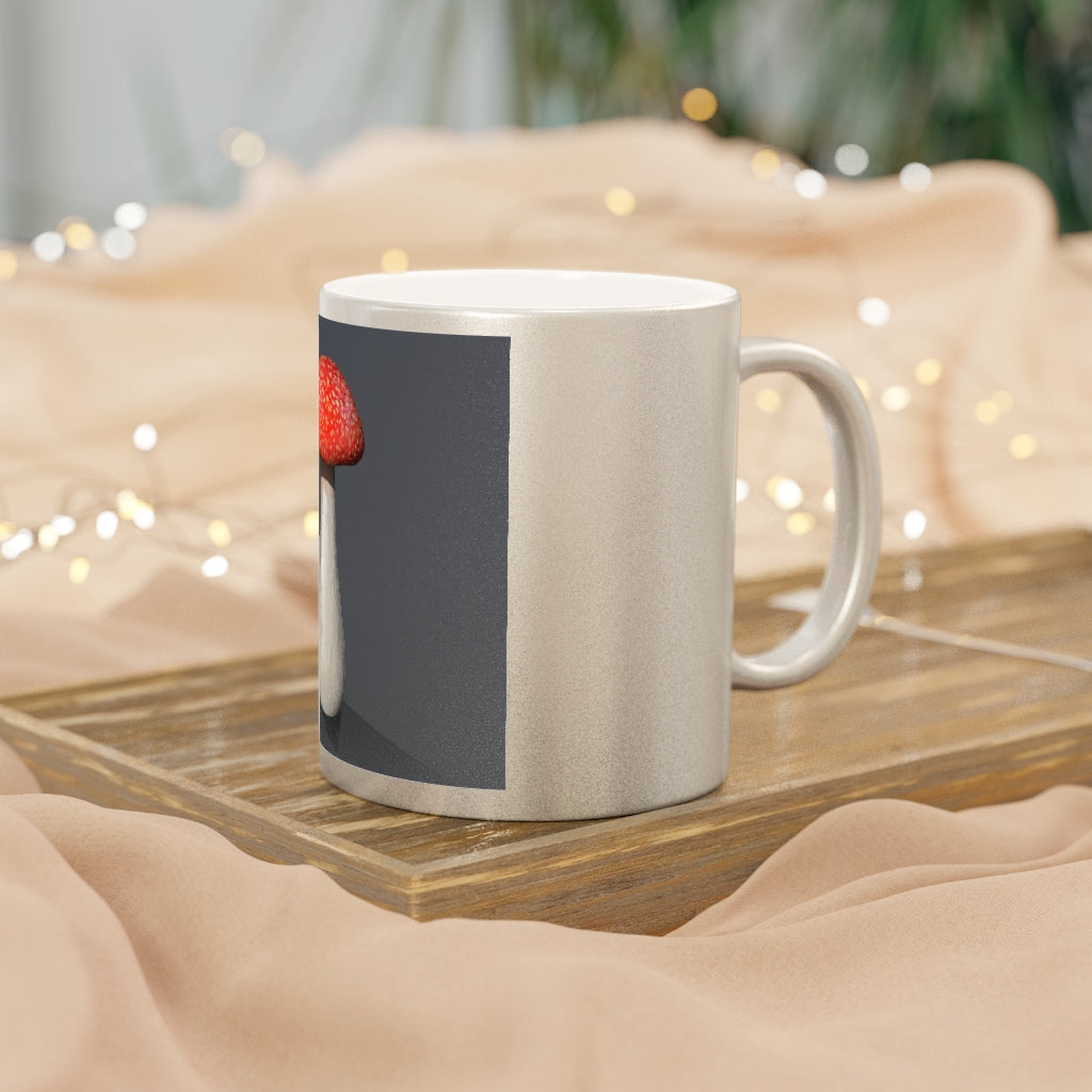 A stylish Mushroom Metallic Mug in Gold and Silver finishes, showcasing personalized designs on both sides.