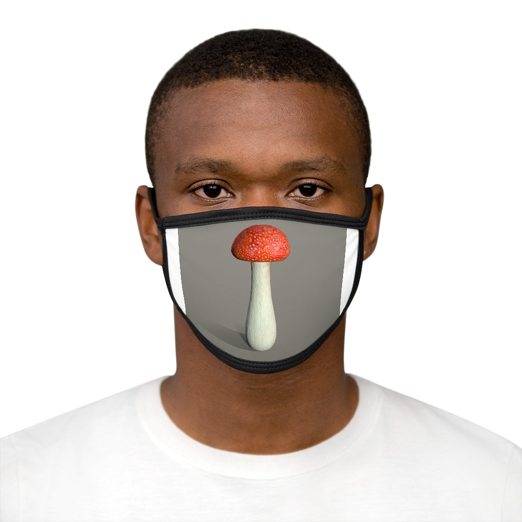 Mushroom Mixed-Fabric Face Mask with black edges and earloops, featuring a colorful mushroom pattern.