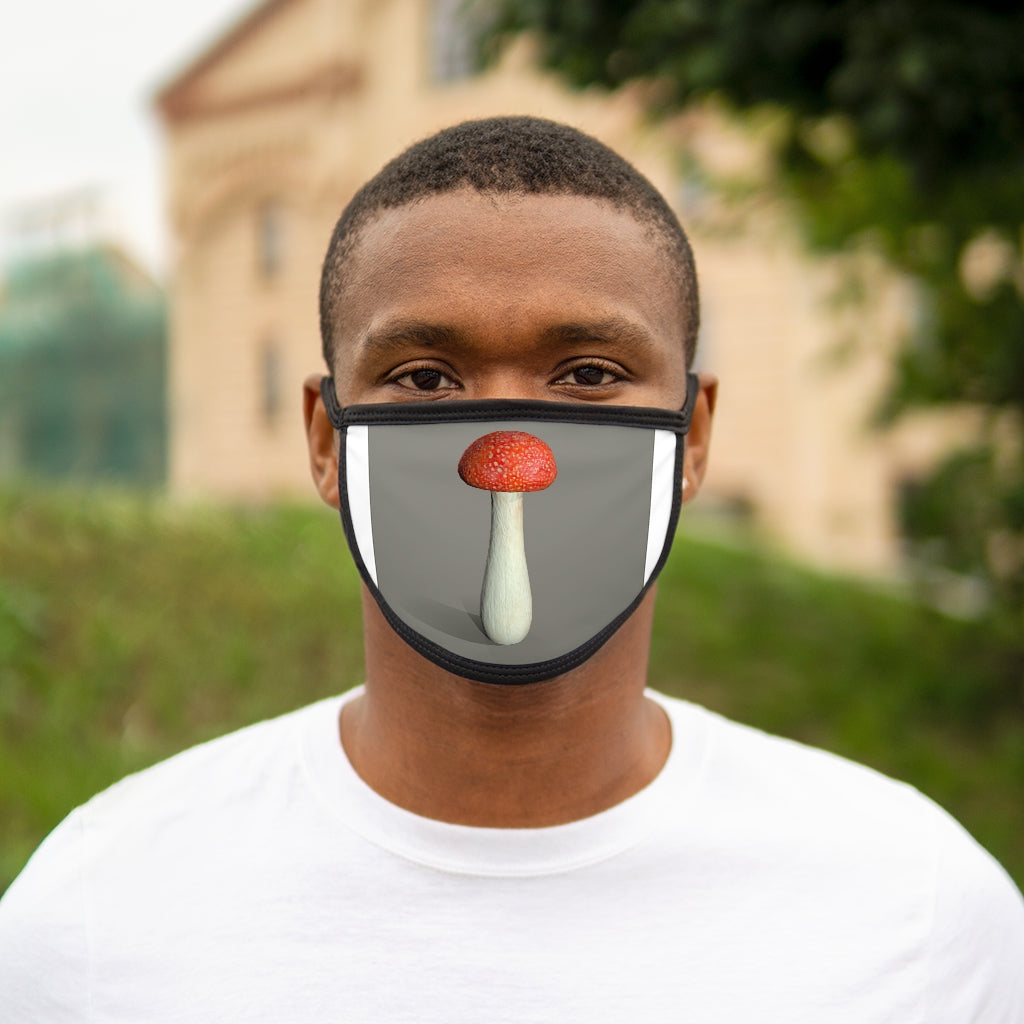 Mushroom Mixed-Fabric Face Mask with black edges and earloops, featuring a colorful mushroom pattern.