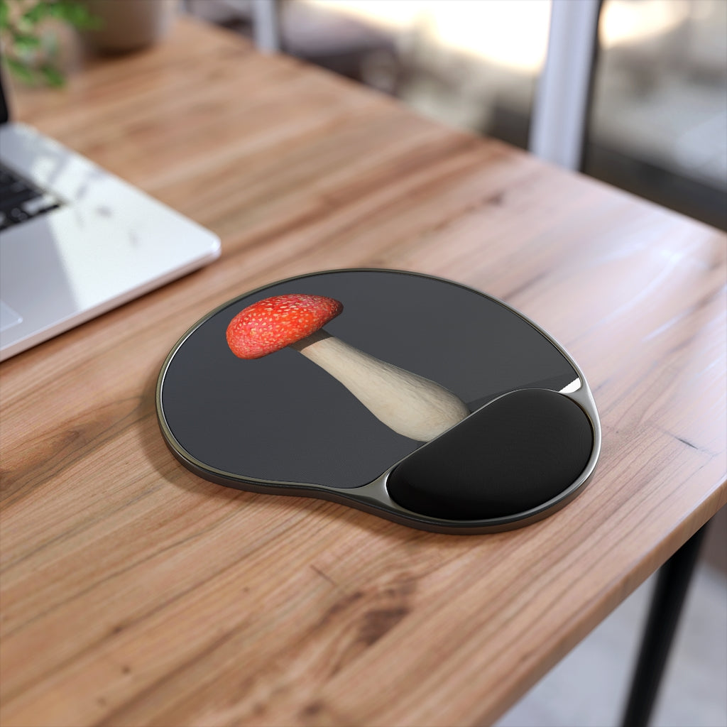 Mushroom Mouse Pad with ergonomic wrist rest and custom neoprene insert, featuring a foot-shaped design.