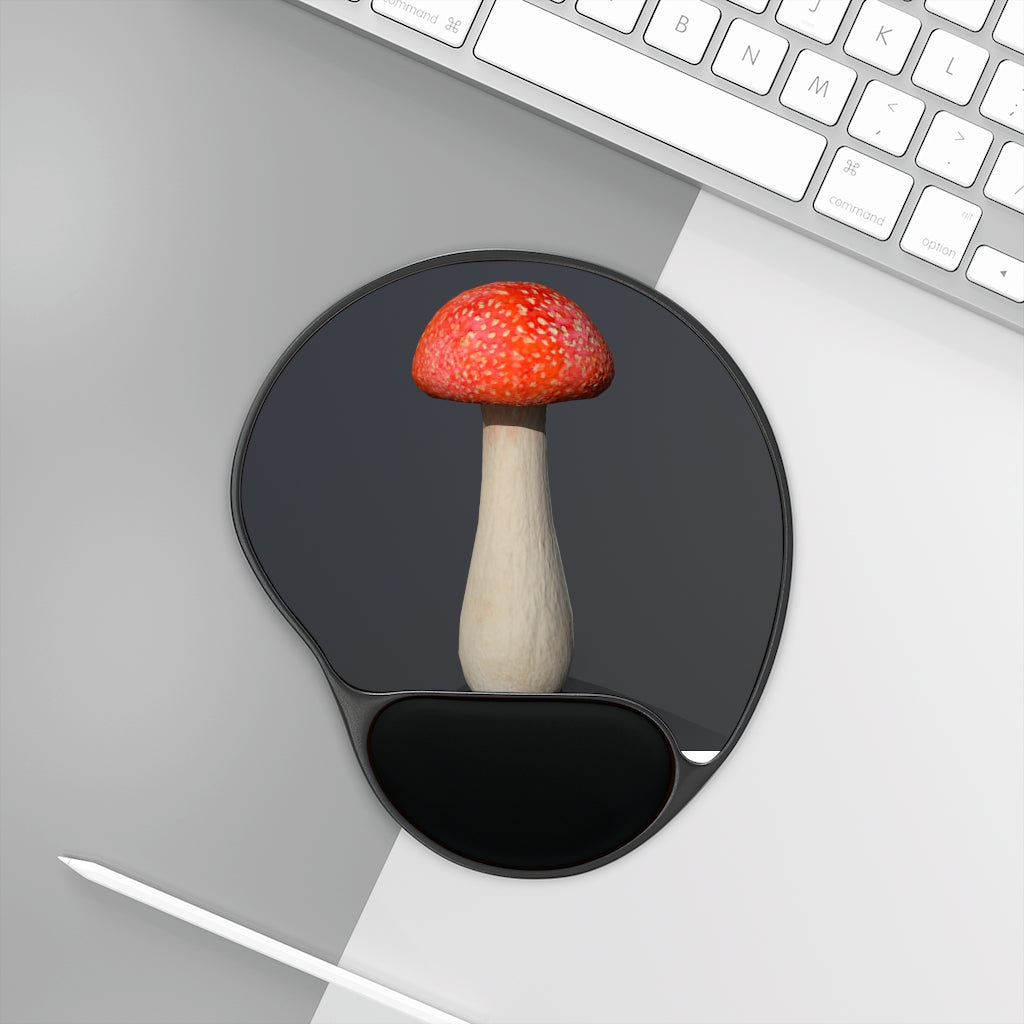 Mushroom Mouse Pad with ergonomic wrist rest and custom neoprene insert, featuring a foot-shaped design.