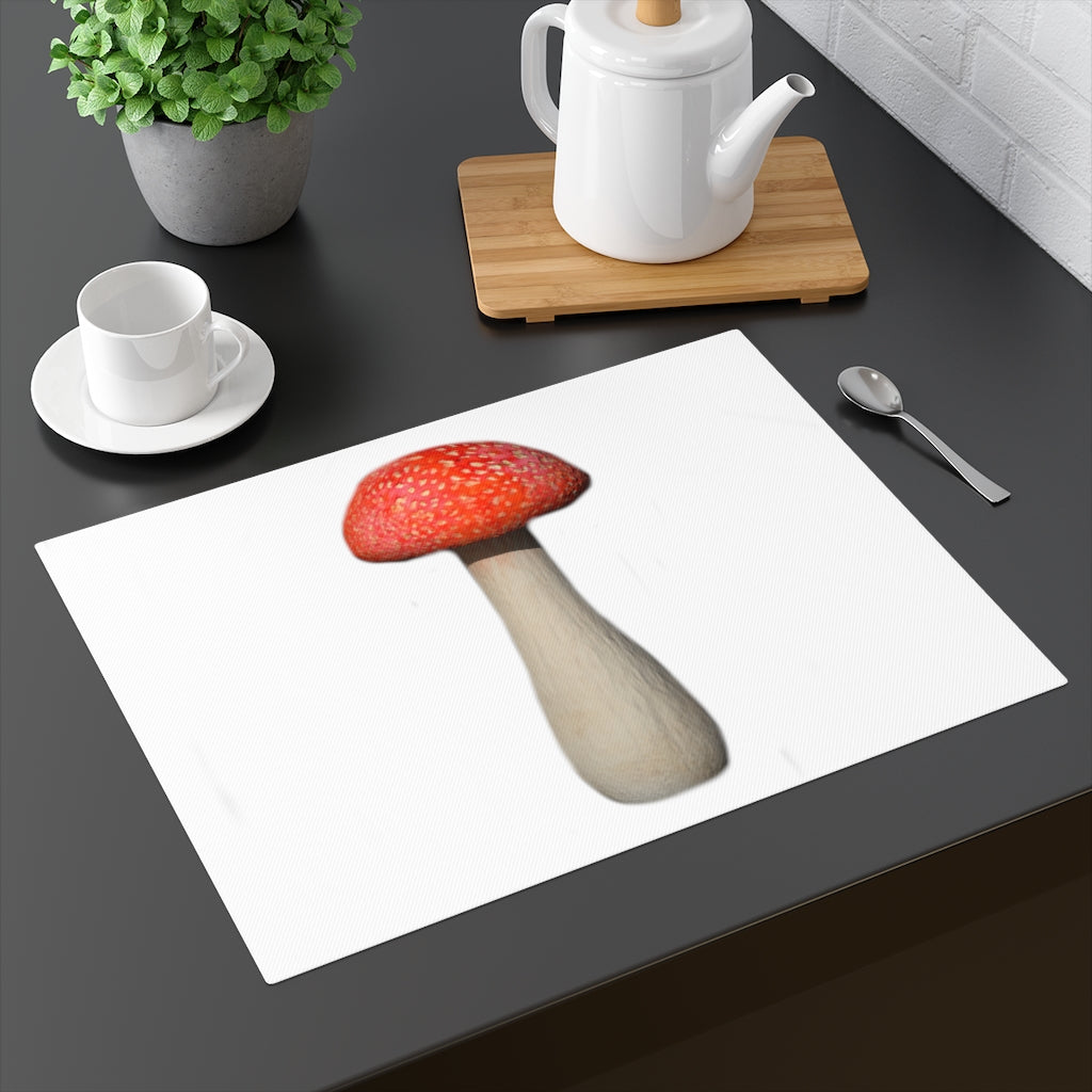 A beautifully designed Mushroom Placemat featuring vibrant mushroom patterns on one side and a natural back, made from durable cotton.