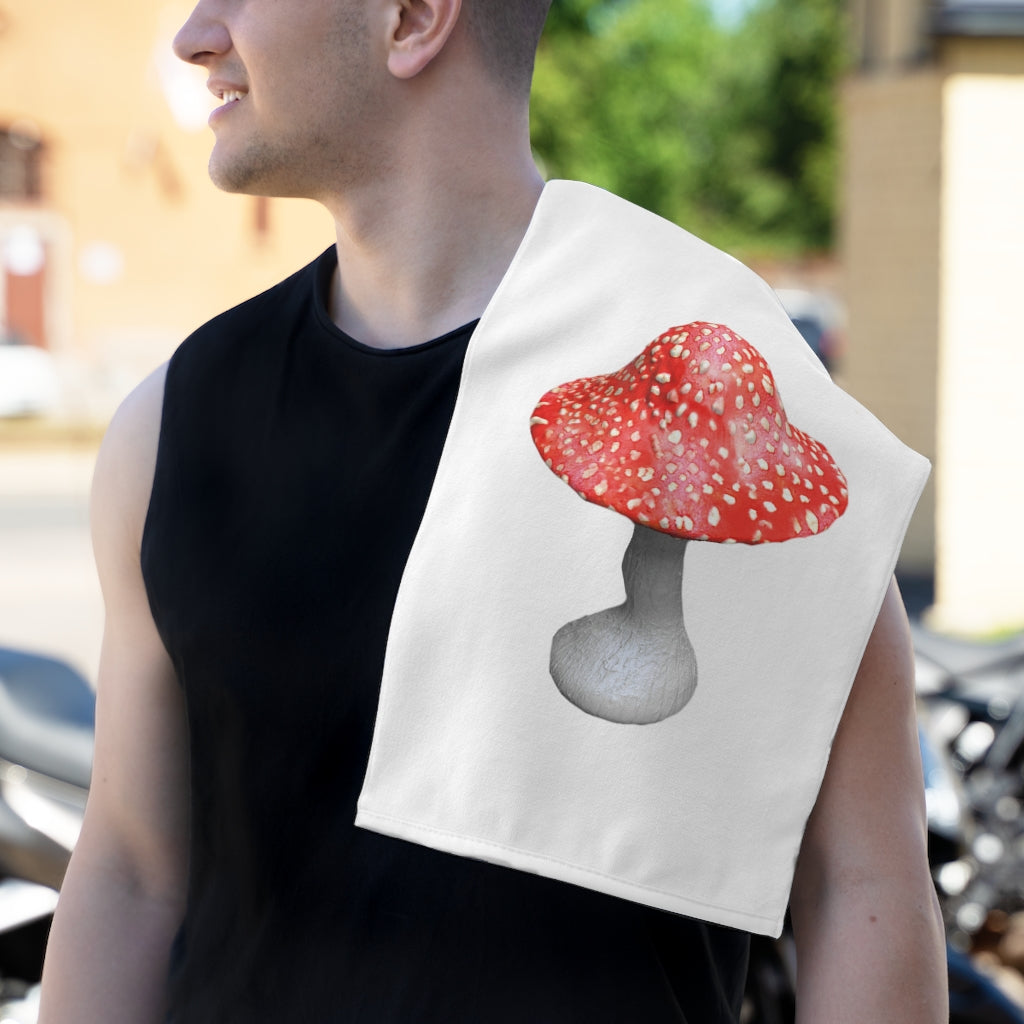 Mushroom Rally Towel, 11x18, featuring soft cotton and printed mink polyester, ideal for sports and events.