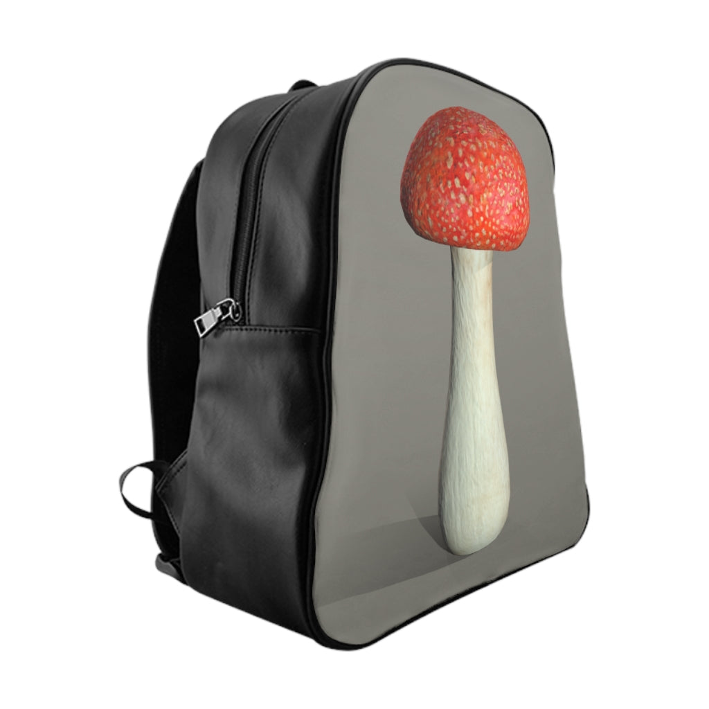 Mushroom School Backpack featuring a stylish mushroom print, padded back, and multiple inside pockets, perfect for school and everyday use.