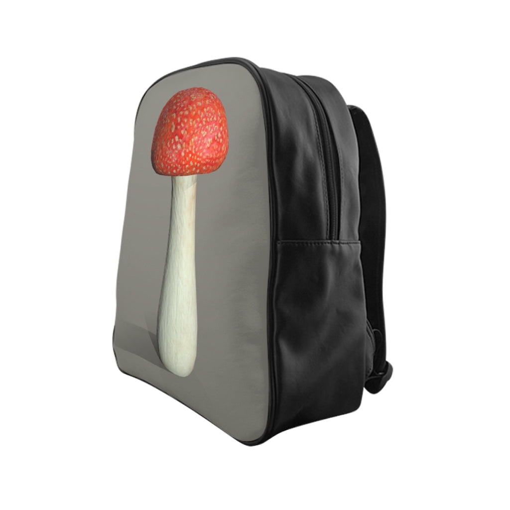 Mushroom School Backpack featuring a stylish mushroom print, padded back, and multiple inside pockets, perfect for school and everyday use.