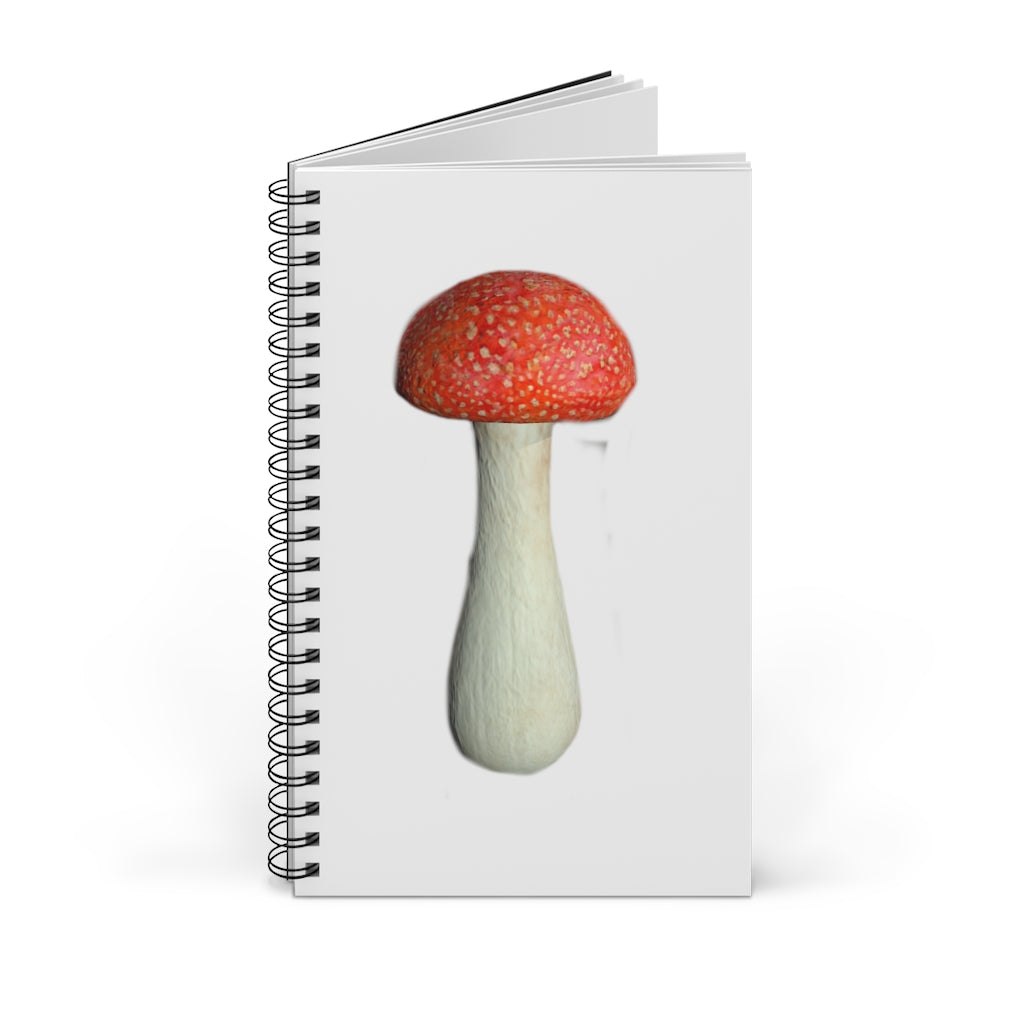 Mushroom Spiral Journal featuring a colorful front cover design, showcasing various styles including blank, dot grid, lined, and task layouts.