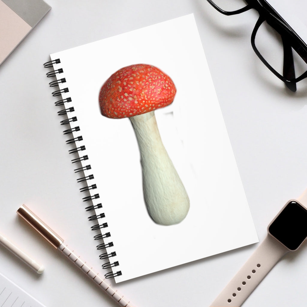 Mushroom Spiral Journal featuring a colorful front cover design, showcasing various styles including blank, dot grid, lined, and task layouts.