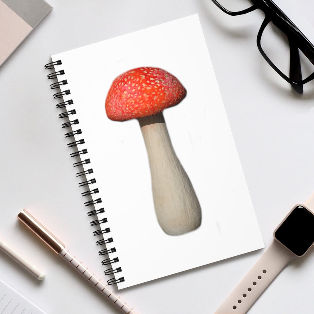 Mushroom Spiral Journal featuring vibrant cover designs and spiral binding, available in four styles including blank, dot grid, lined, and task.