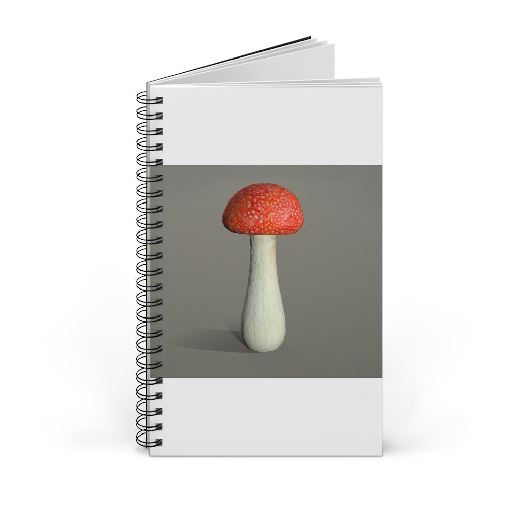 Mushroom Spiral Journal featuring a colorful front cover, showcasing various styles including blank, dot grid, lined, and task layouts.