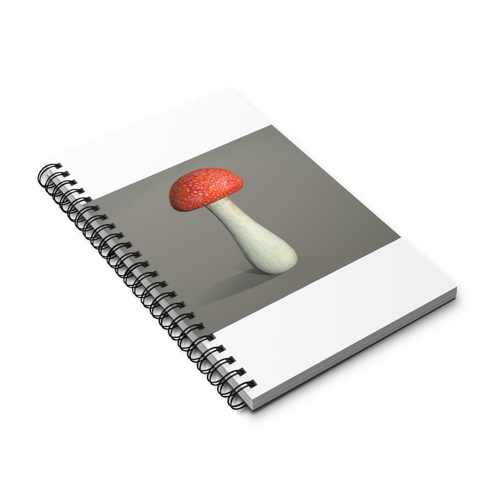 Mushroom Spiral Journal featuring a colorful front cover, showcasing various styles including blank, dot grid, lined, and task layouts.