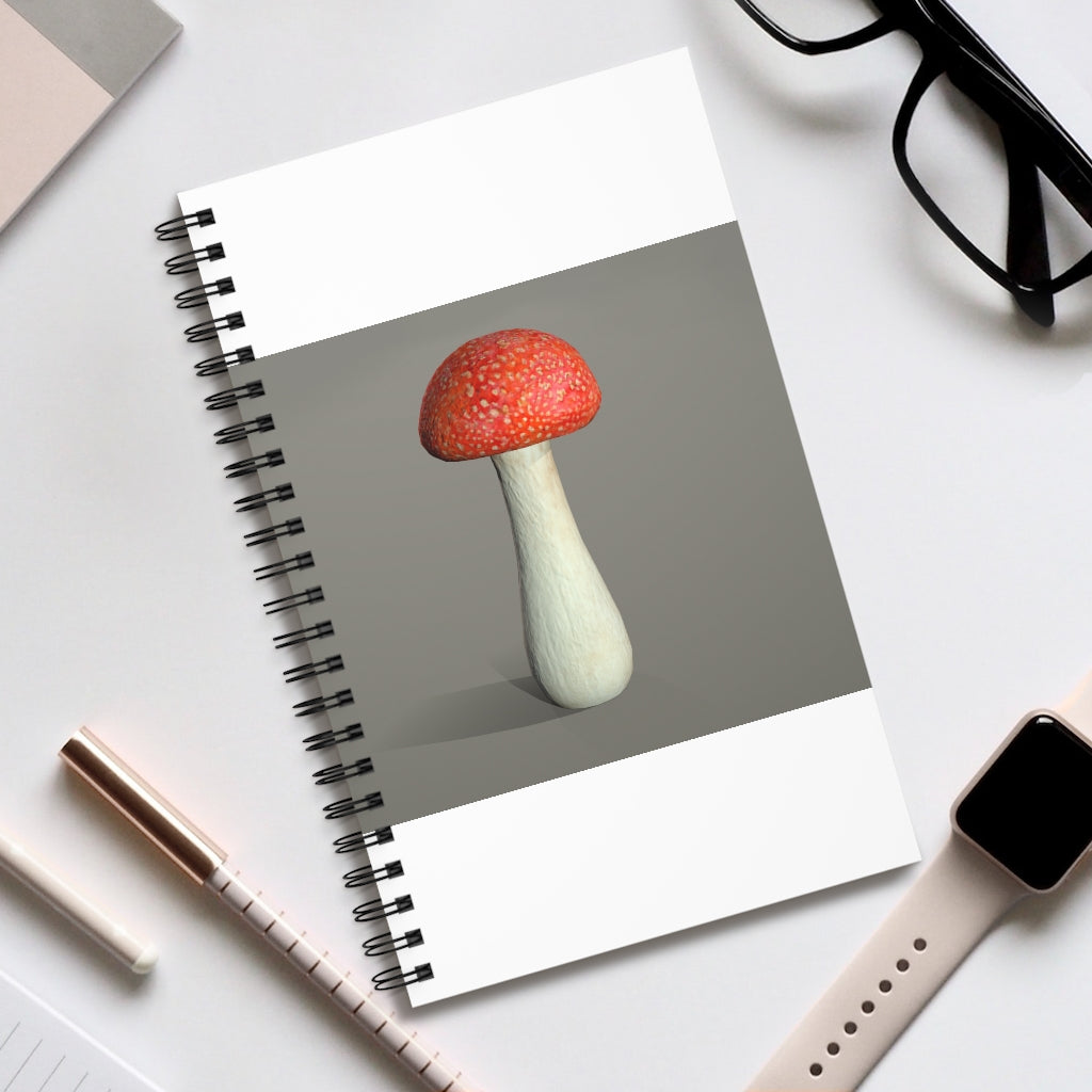 Mushroom Spiral Journal featuring a colorful front cover, showcasing various styles including blank, dot grid, lined, and task layouts.