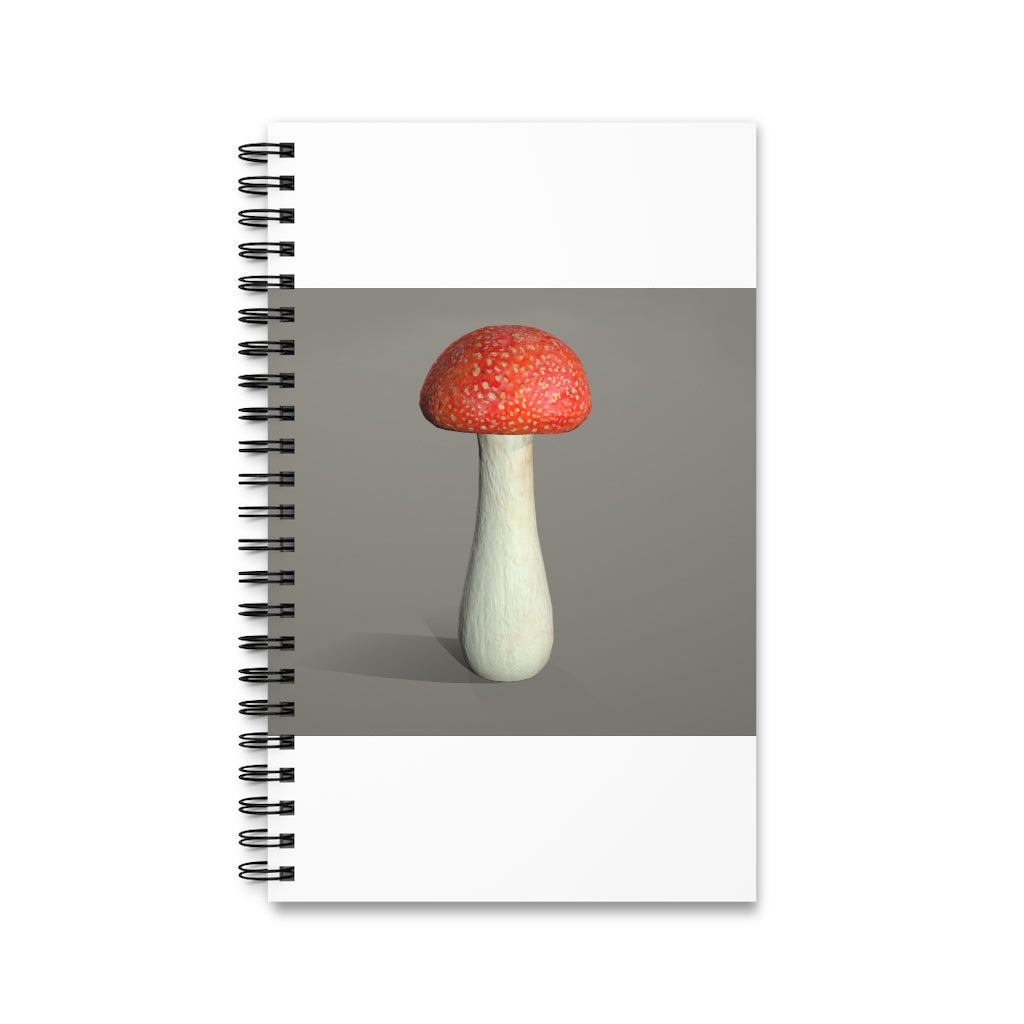 Mushroom Spiral Journal featuring a colorful front cover, showcasing various styles including blank, dot grid, lined, and task layouts.