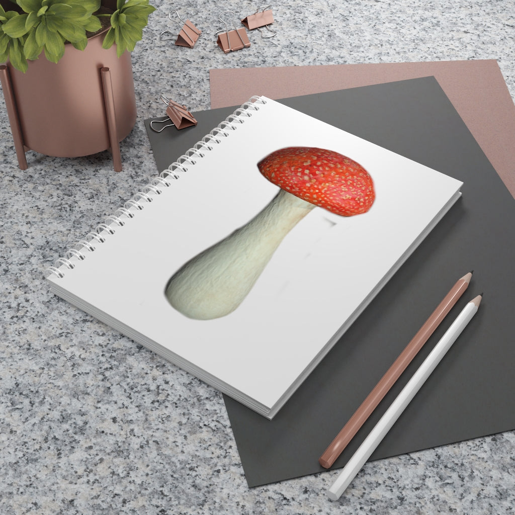 Mushroom Spiral Notebook with customizable covers and wide-ruled pages, featuring a semi-gloss laminated finish.