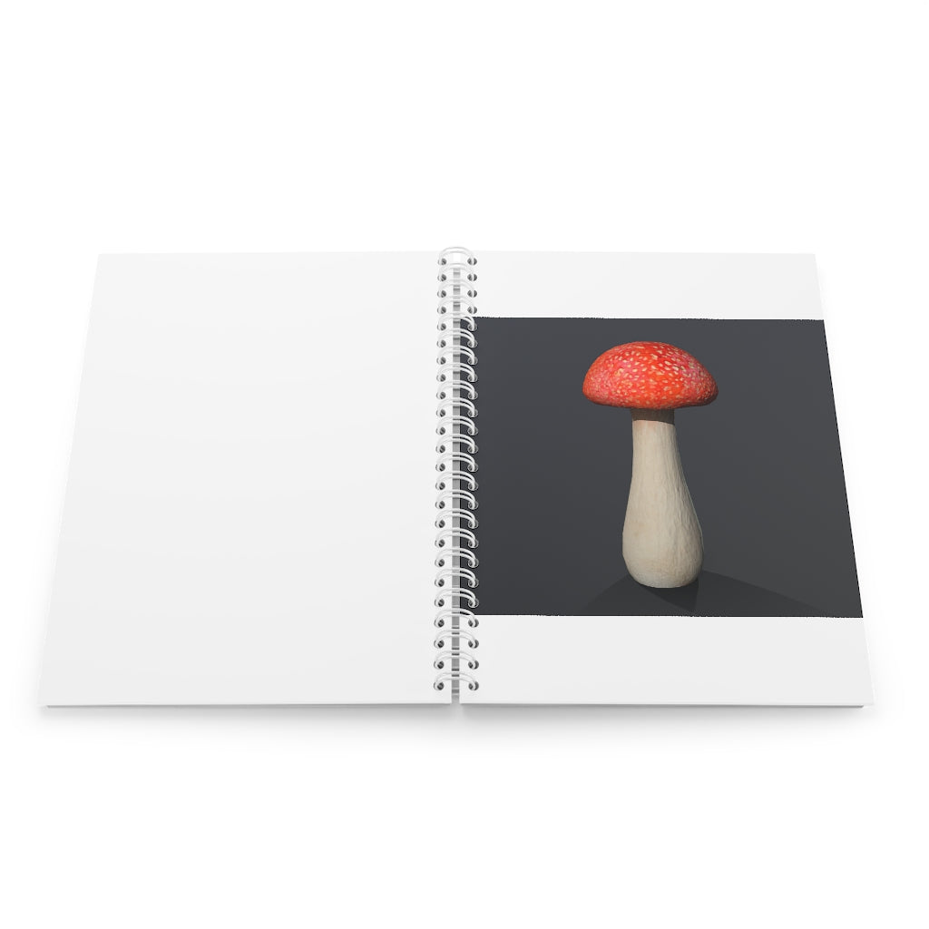 Mushroom Spiral Notebook with customizable covers and wide-ruled pages, featuring a semi-gloss laminated finish for durability.