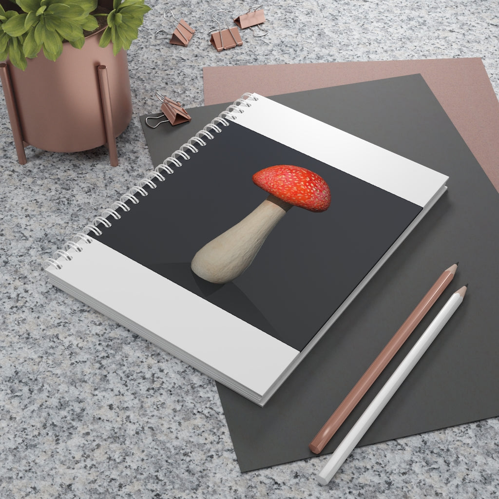 Mushroom Spiral Notebook with customizable covers and wide-ruled pages, featuring a semi-gloss laminated finish for durability.