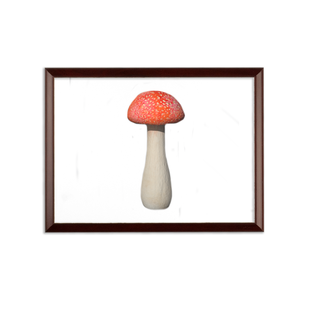 Mushroom Sublimation Wall Plaque with brown wooden frame and white printable surface, showcasing customizable design options.