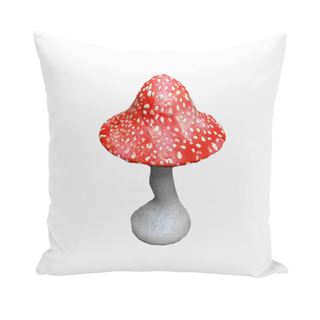 Mushroom Throw Pillows in various styles including linen, canvas, and suede, showcasing unique mushroom designs.