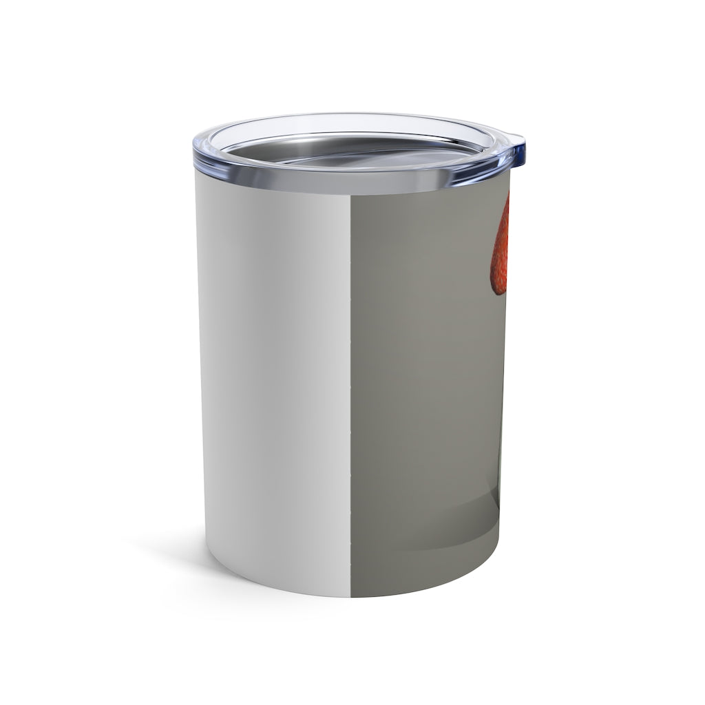 A stylish 10oz stainless steel tumbler with rounded corners and a see-thru plastic lid, perfect for beverages on the go.