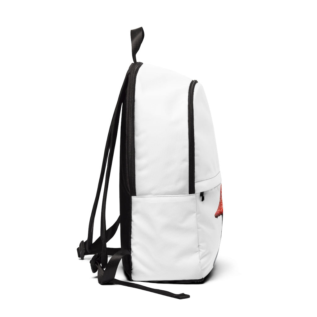 Mushroom Unisex Fabric Backpack in soft nylon, featuring adjustable straps and a padded back panel, ideal for school and travel.