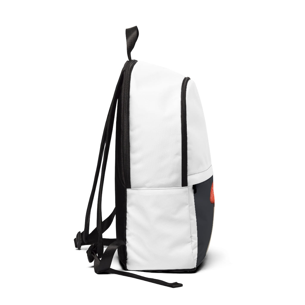 Mushroom Unisex Fabric Backpack in soft nylon, featuring adjustable straps and a padded back panel, ideal for school and outdoor use.