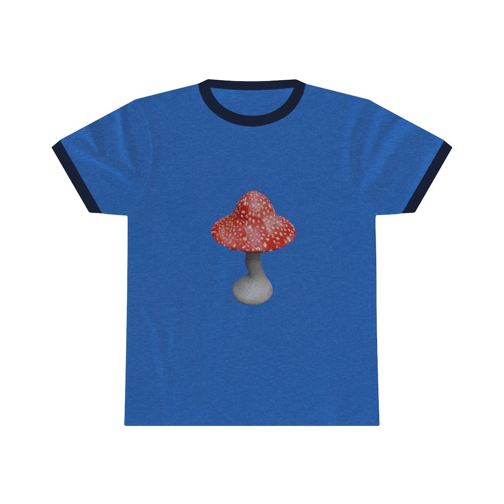 Mushroom Unisex Ringer Tee in various colors, showcasing its lightweight fabric and classic design.