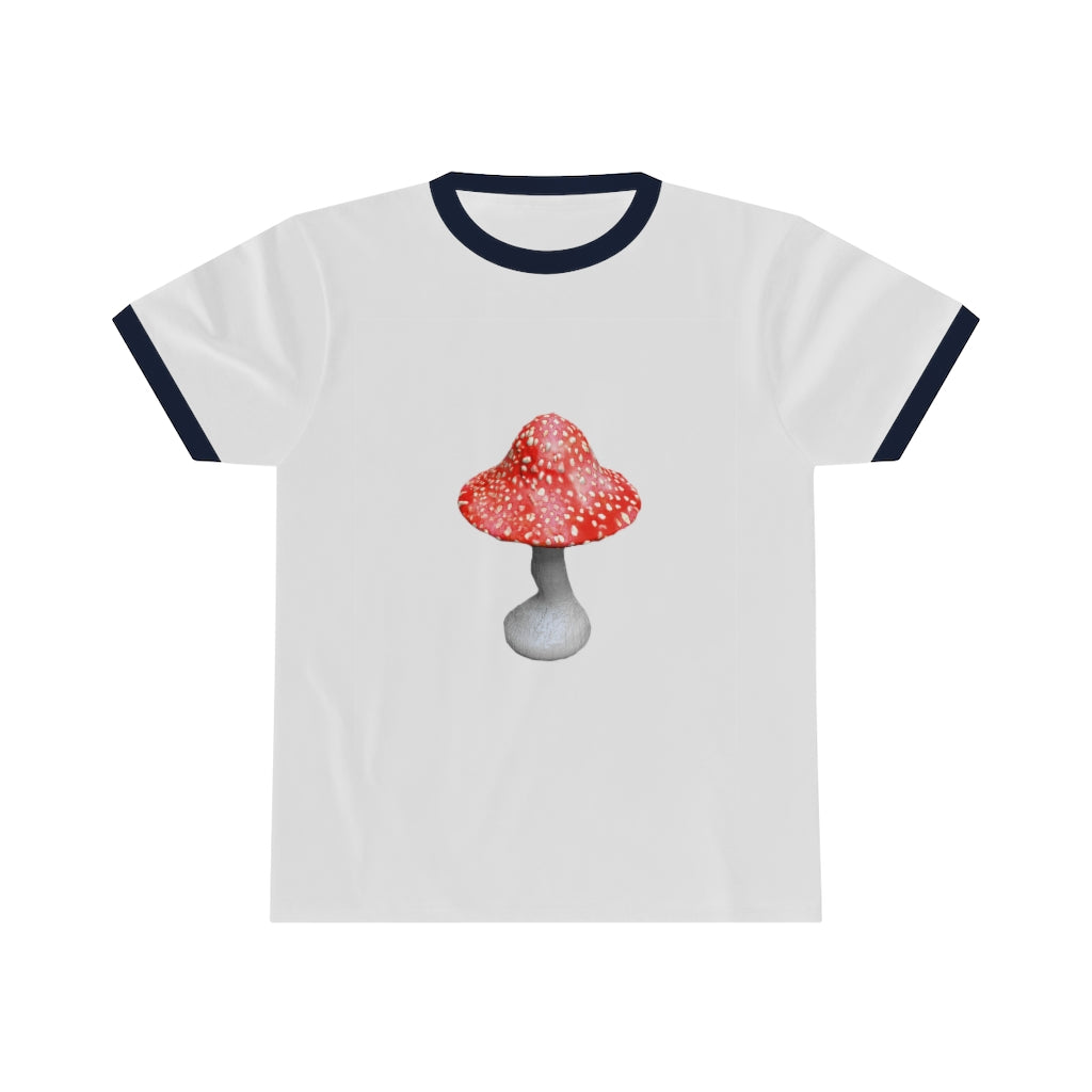 Mushroom Unisex Ringer Tee showcasing its lightweight fabric and stylish design in various colors.