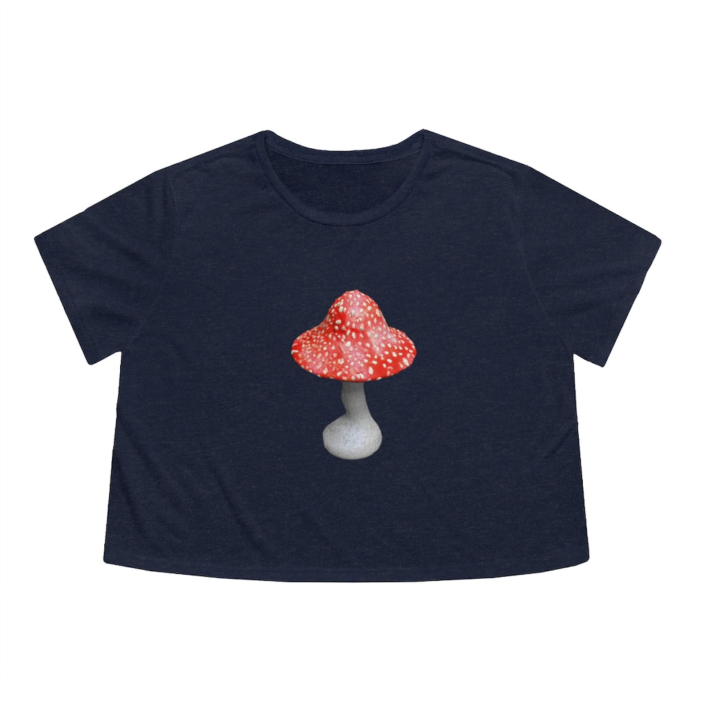 Mushroom Women's Flowy Cropped Tee showcasing a soft, lightweight fabric with a modest crop and flowy fit, perfect for personalized designs.