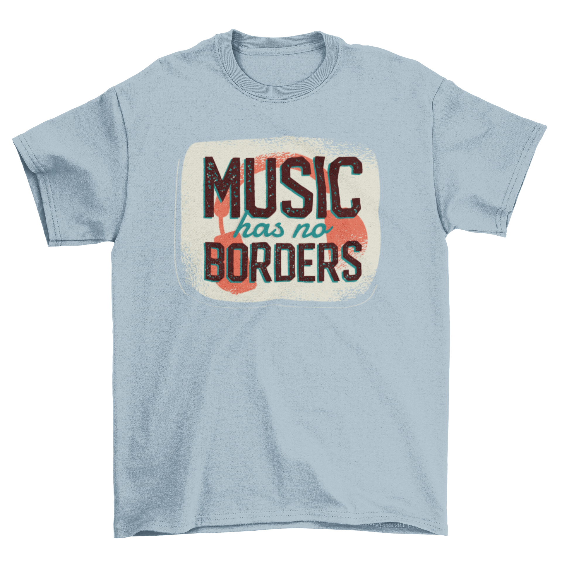 Music Quote T-shirt featuring 'MUSIC HAS NO BORDERS' with headphones design.