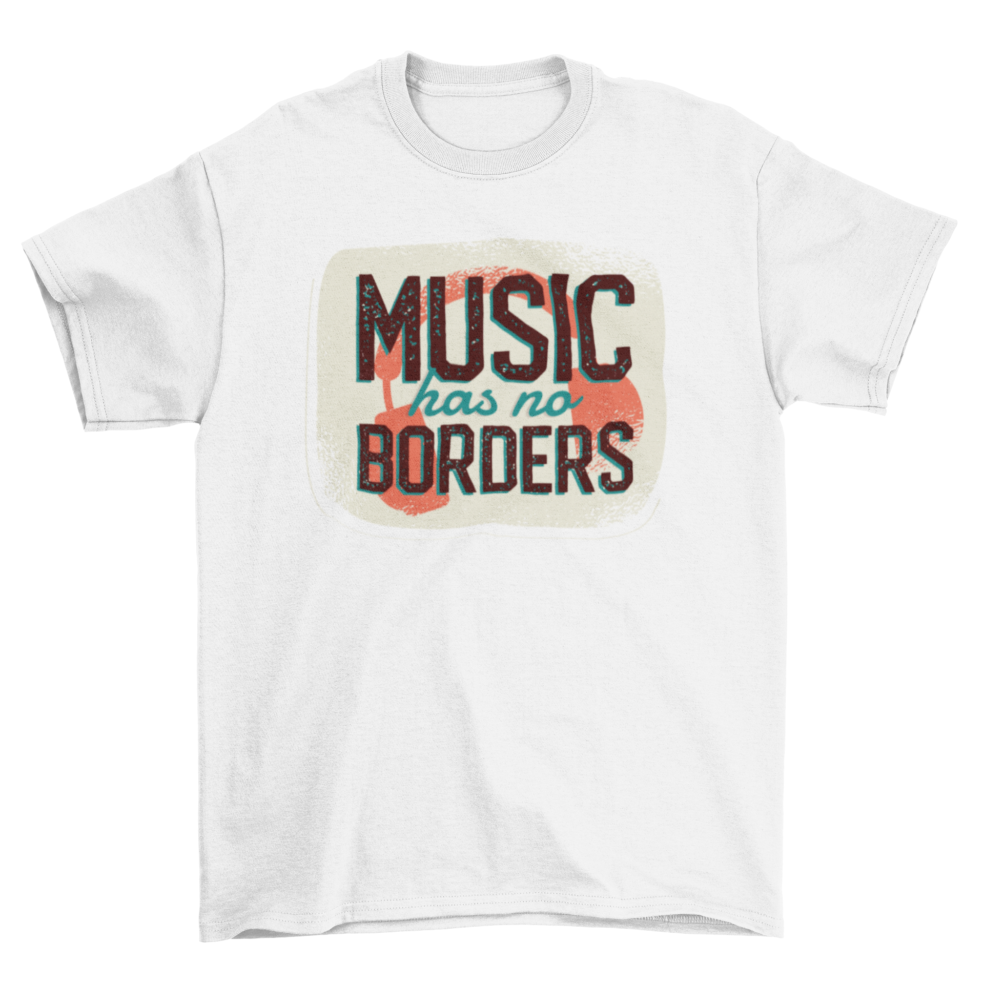 Music Quote T-shirt featuring 'MUSIC HAS NO BORDERS' with headphones design.