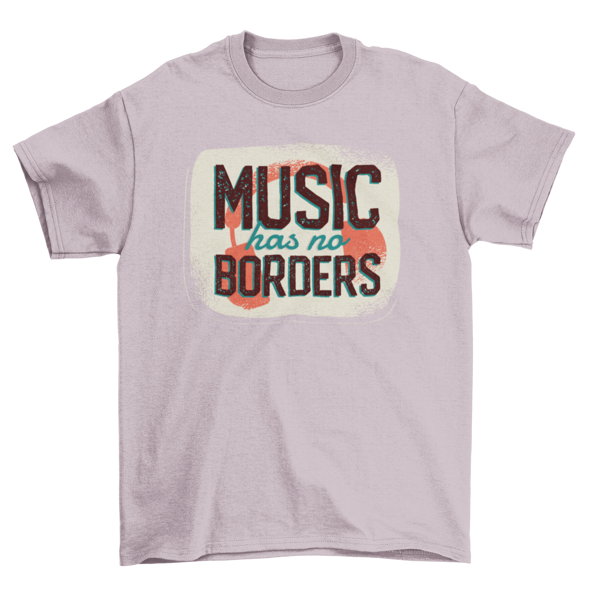 Music Quote T-shirt featuring 'MUSIC HAS NO BORDERS' with headphones design.