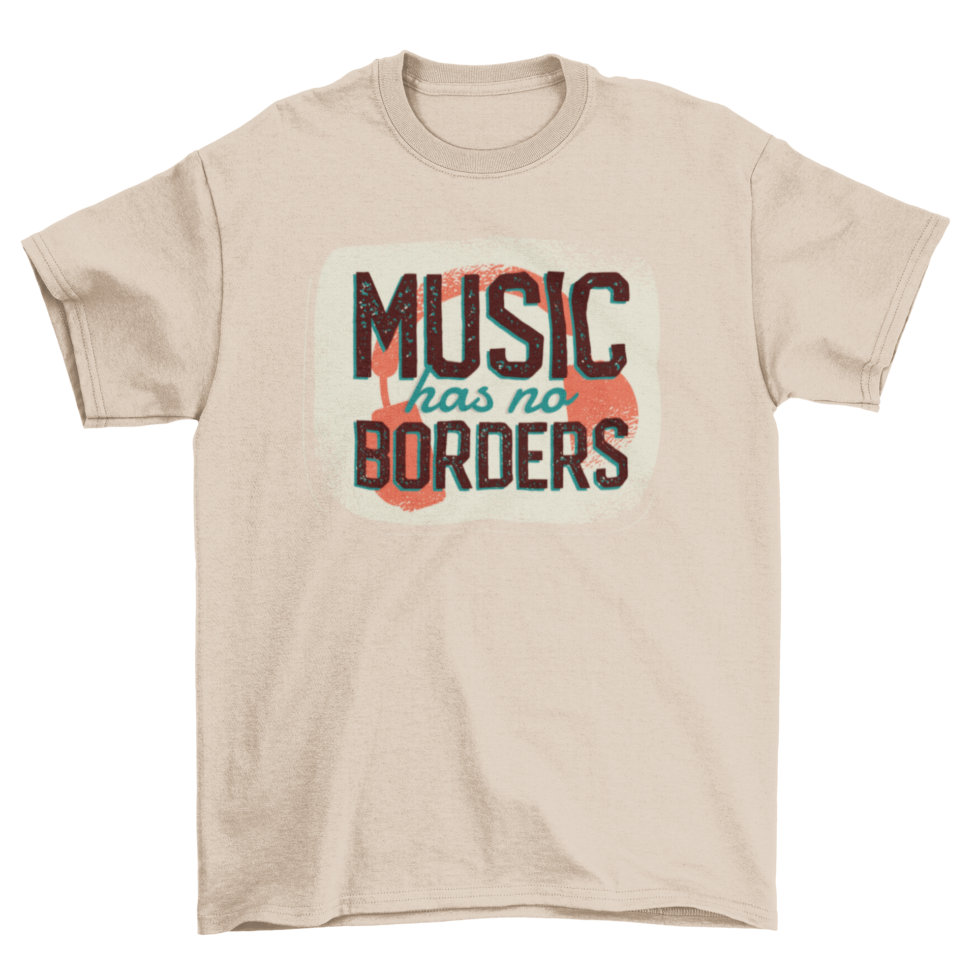 Music Quote T-shirt featuring 'MUSIC HAS NO BORDERS' with headphones design.