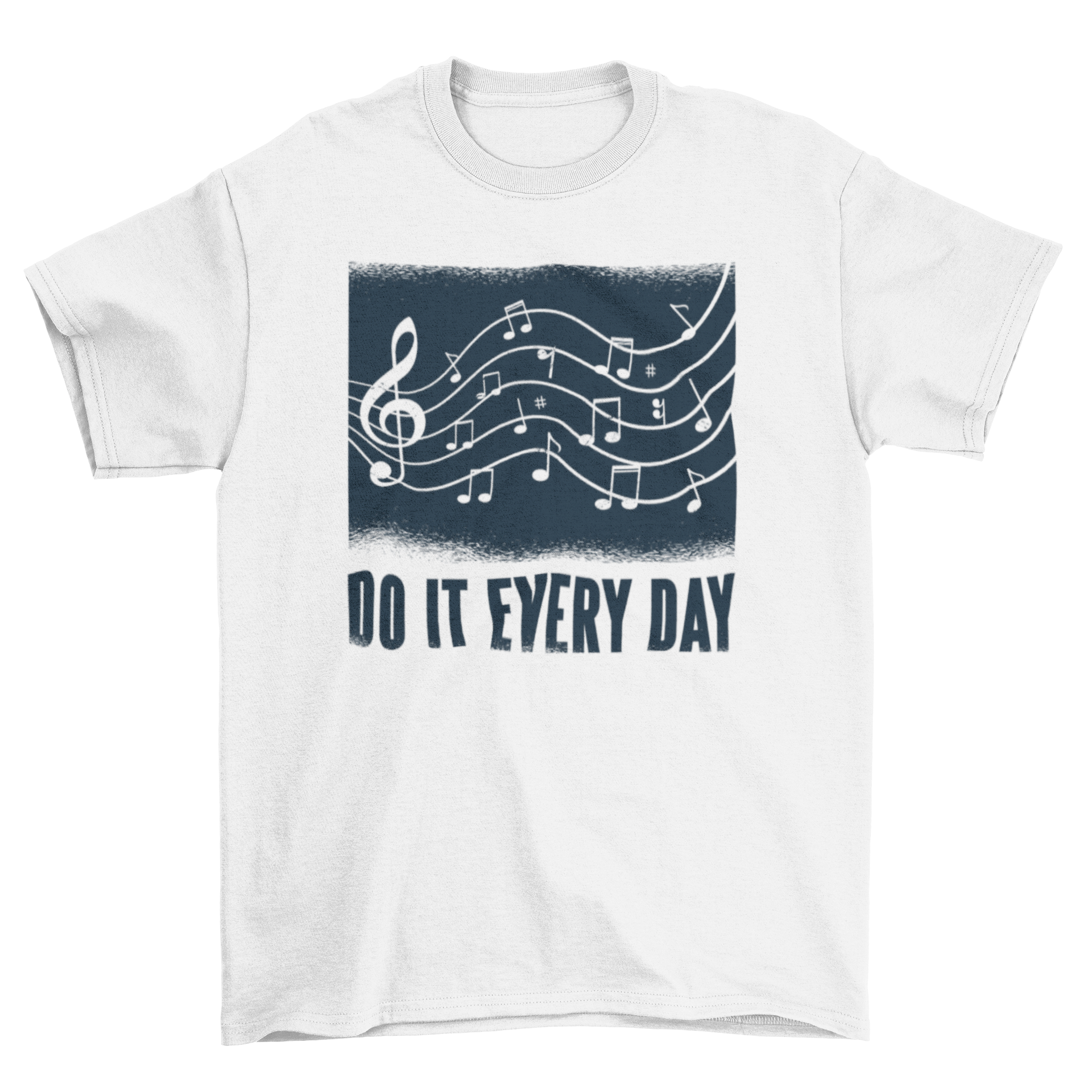 A stylish Music Text T-shirt featuring a wavy music staff design with notes and the text 'DO IT EVERY DAY'.