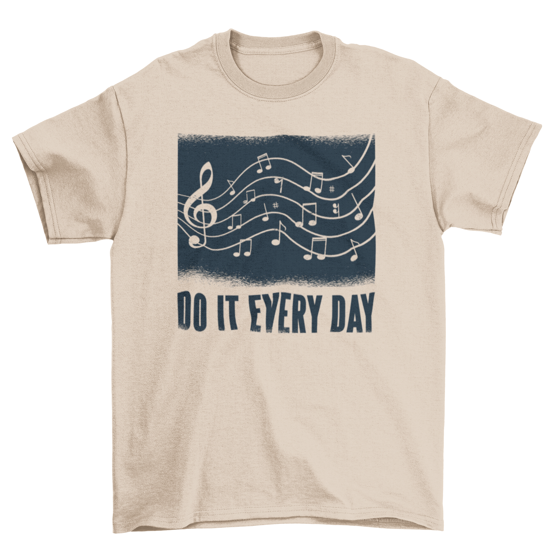 A stylish Music Text T-shirt featuring a wavy music staff design with notes and the text 'DO IT EVERY DAY'.