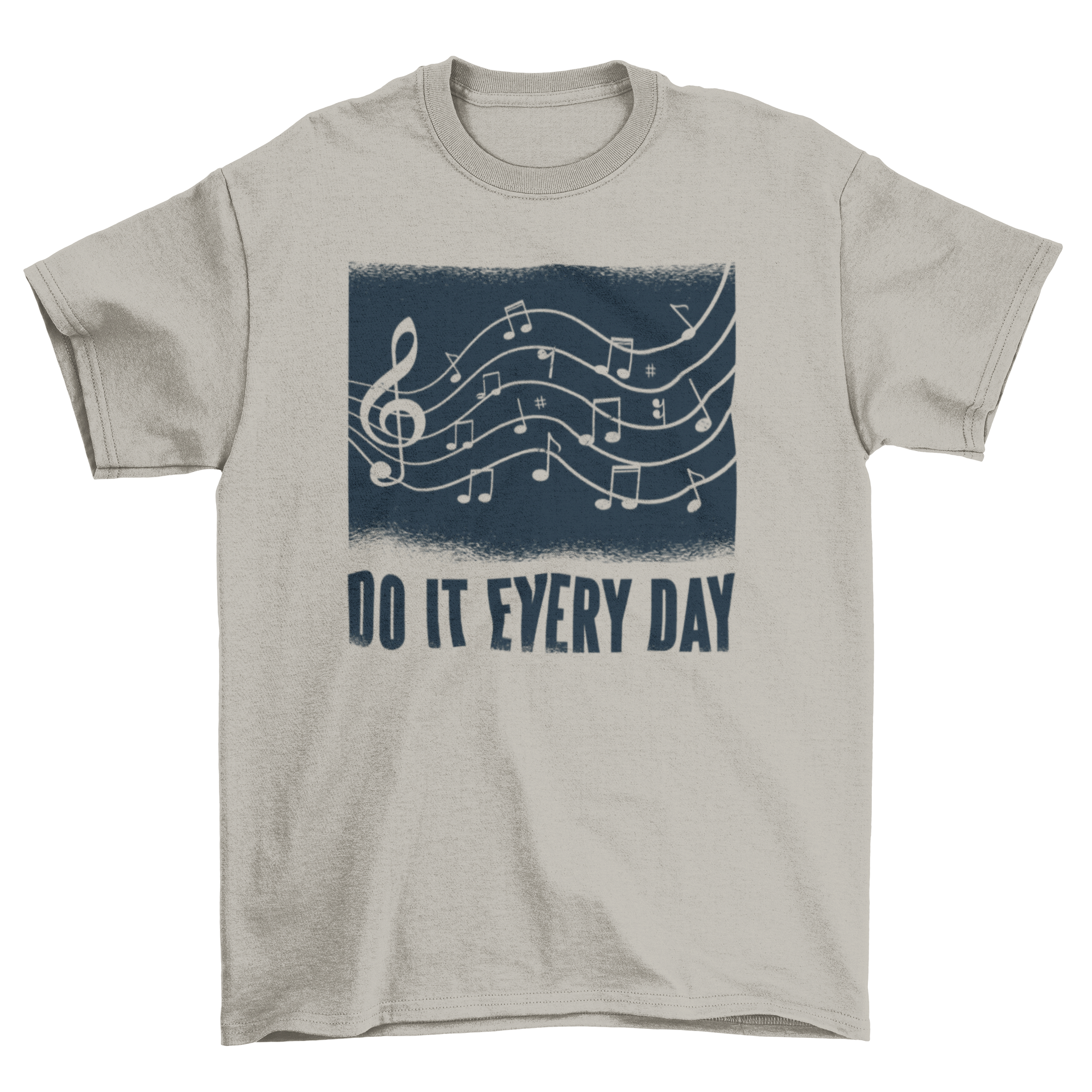 A stylish Music Text T-shirt featuring a wavy music staff design with notes and the text 'DO IT EVERY DAY'.