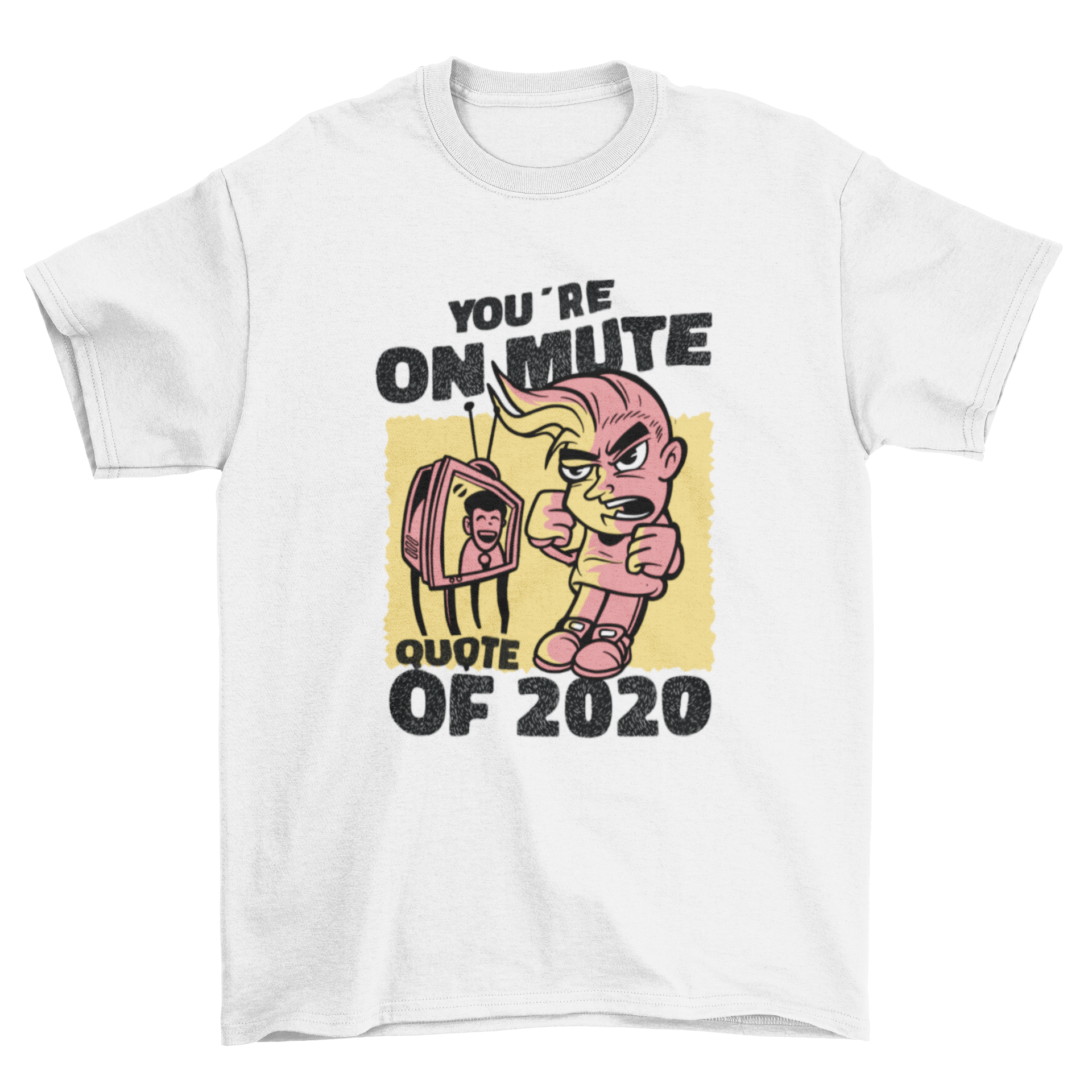 Muted 2020 quote t-shirt design featuring a kid in front of a TV with the quote 'You're on mute'.