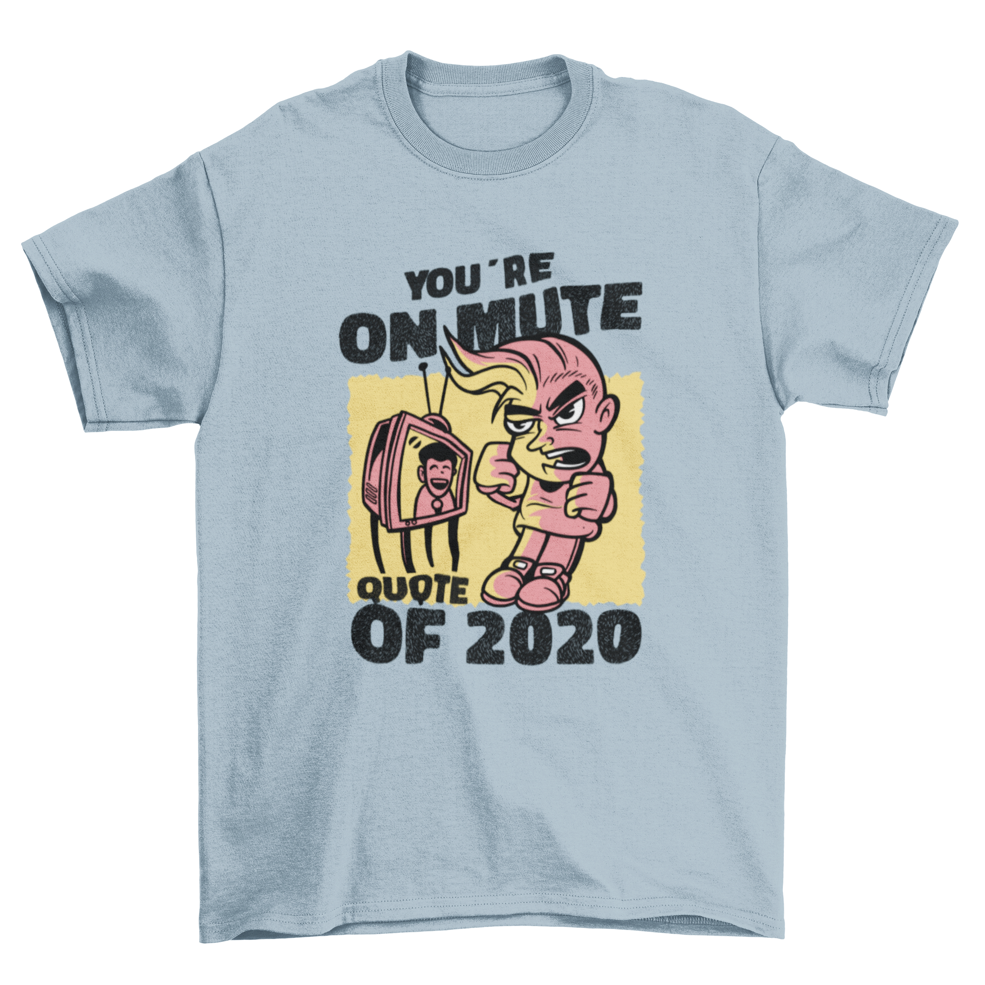 Muted 2020 quote t-shirt design featuring a kid in front of a TV with the quote 'You're on mute'.