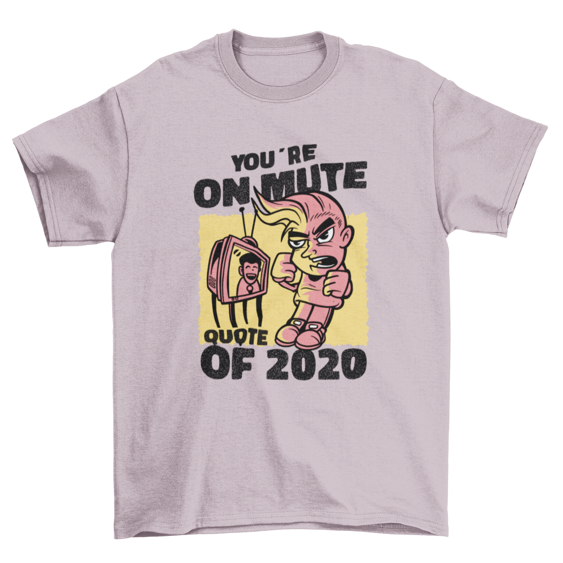 Muted 2020 quote t-shirt design featuring a kid in front of a TV with the quote 'You're on mute'.