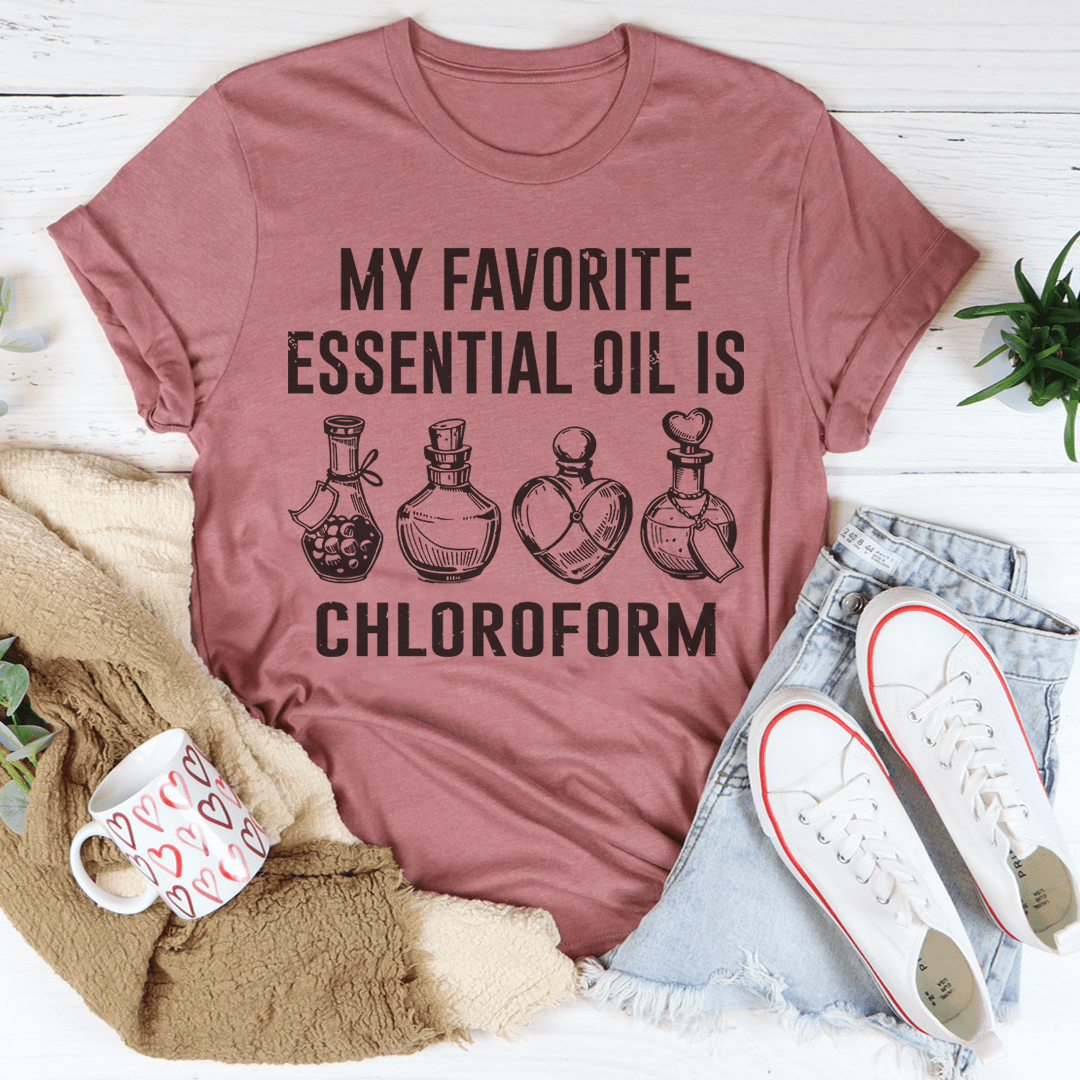 My Favorite Essential Oil T-Shirt made from soft ring-spun cotton, featuring double stitching for durability and a comfortable fit.