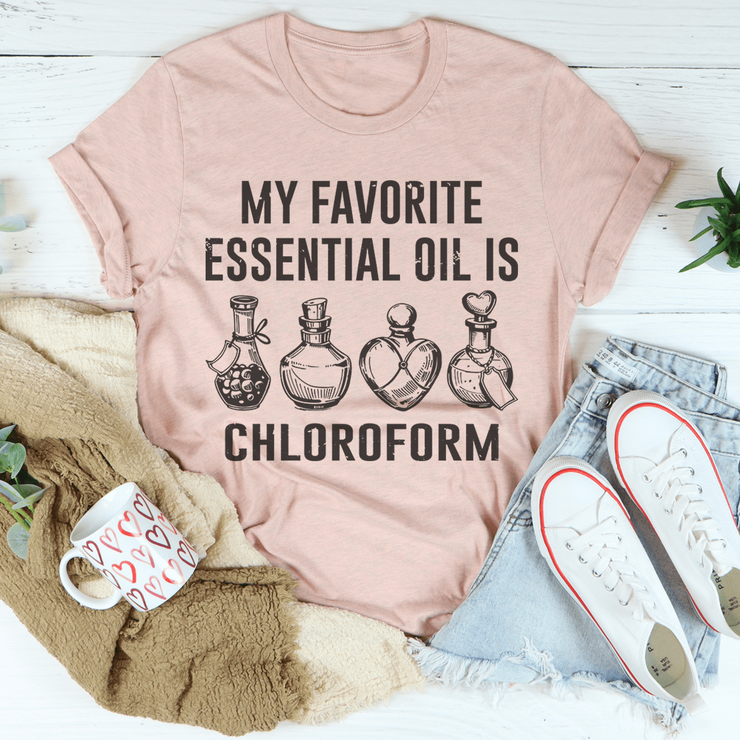 My Favorite Essential Oil T-Shirt made from soft ring-spun cotton, featuring double stitching for durability and a comfortable fit.