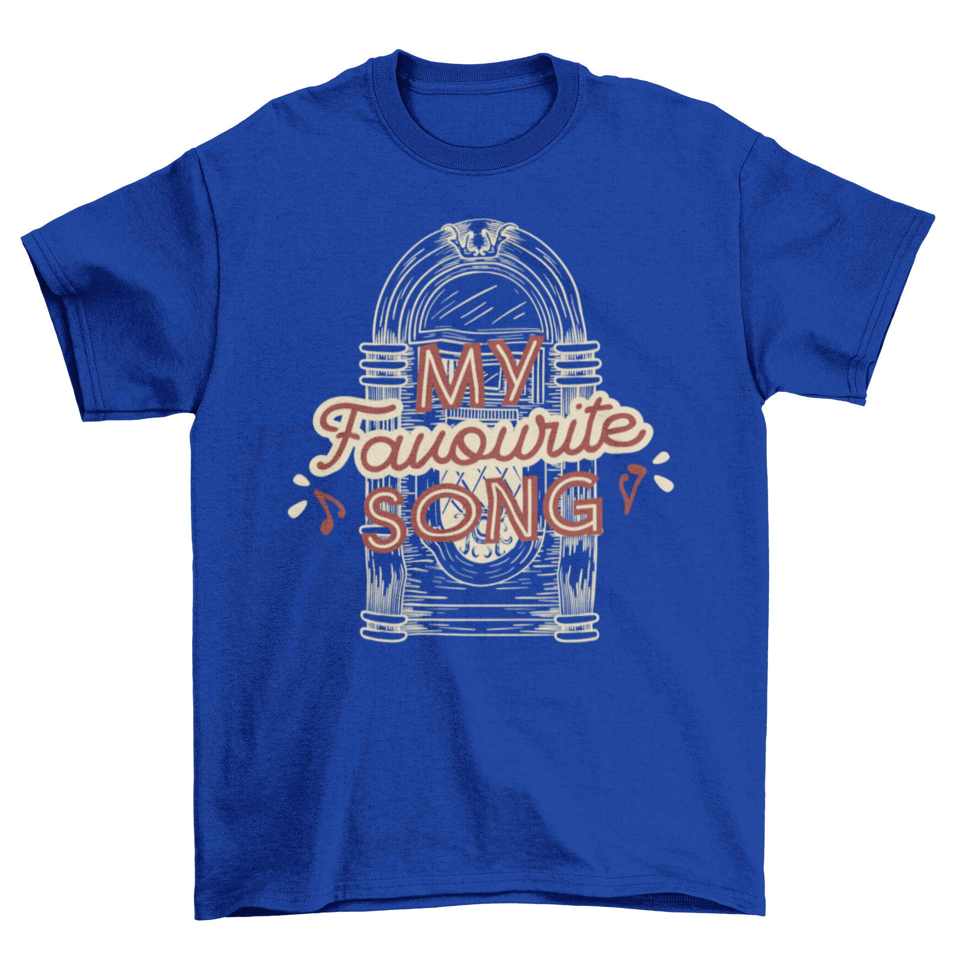 My Favourite Song t-shirt featuring artistic lettering and a hand-drawn jukebox design.